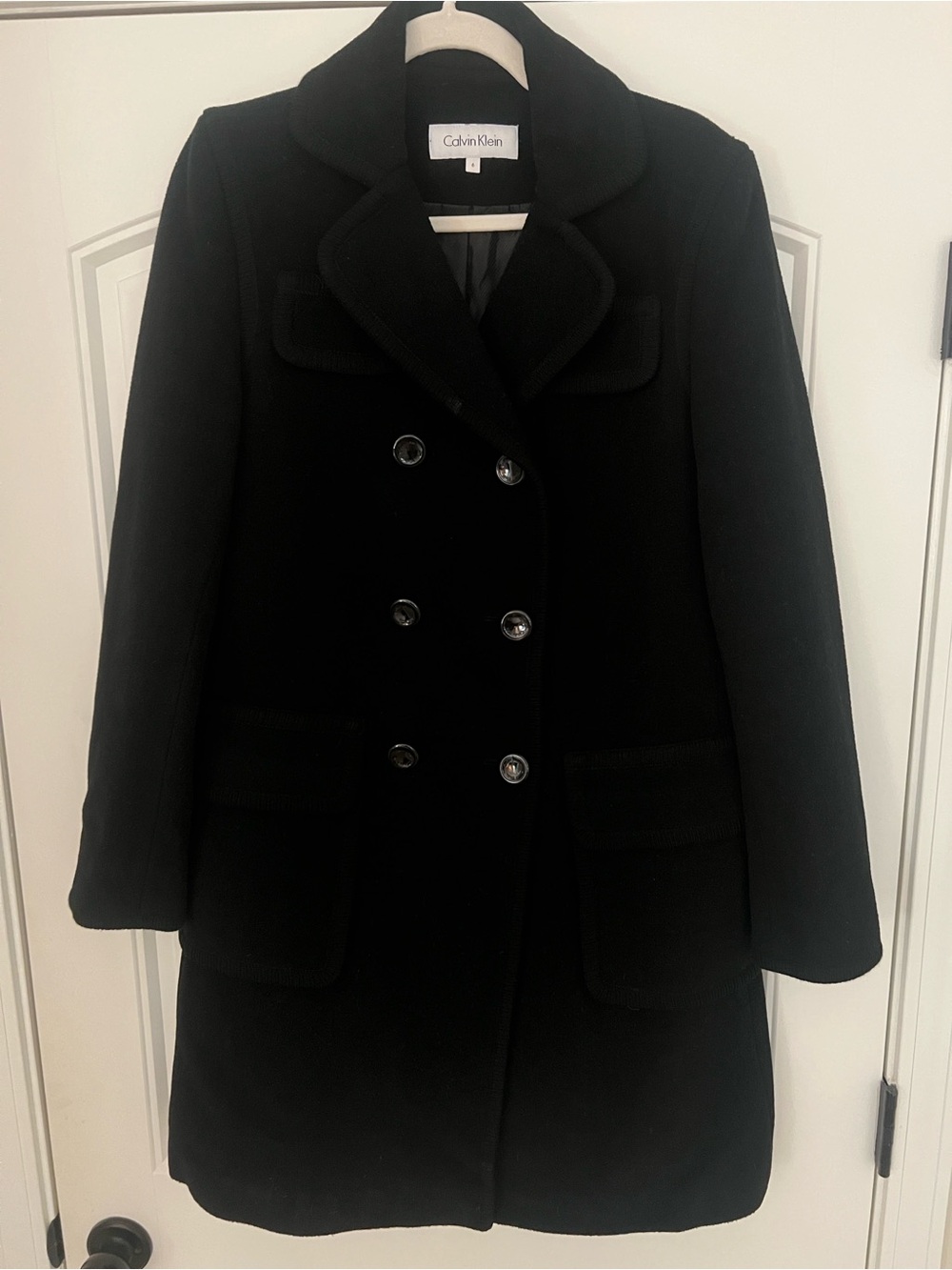 Calvin Klein Women’s Black Double-Breasted Wool Blend Pea Coat Sz 6